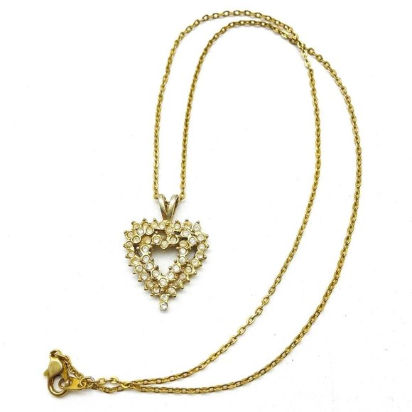 Unbranded Jewelry - Double Rhinestone Heart Charm Necklace Gold Tone Love Valentine Friendship